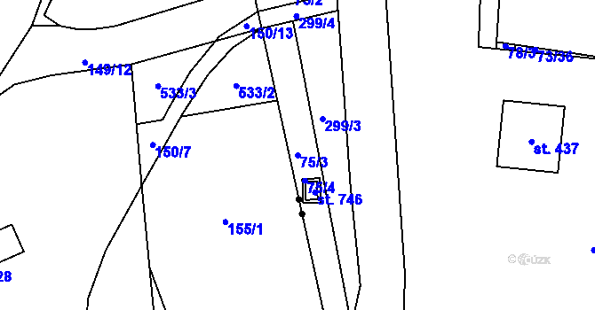 Parcela st. 75/3 v KÚ Nelahozeves, Katastrální mapa