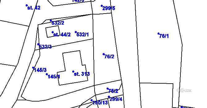 Parcela st. 76/2 v KÚ Nelahozeves, Katastrální mapa
