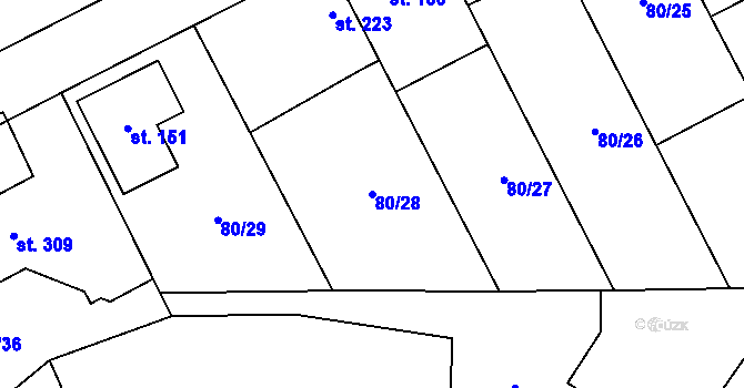 Parcela st. 80/28 v KÚ Nelahozeves, Katastrální mapa