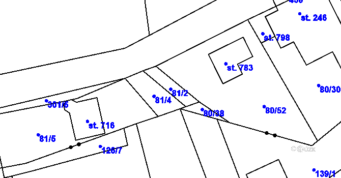 Parcela st. 81/2 v KÚ Nelahozeves, Katastrální mapa