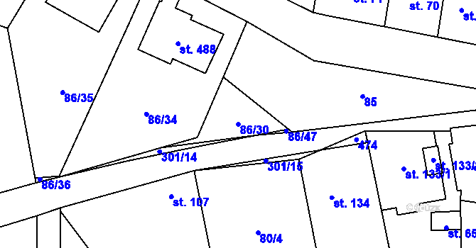 Parcela st. 86/30 v KÚ Nelahozeves, Katastrální mapa