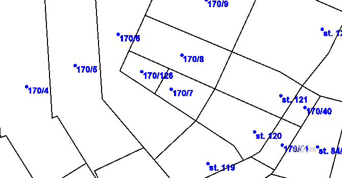 Parcela st. 170/7 v KÚ Nelahozeves, Katastrální mapa