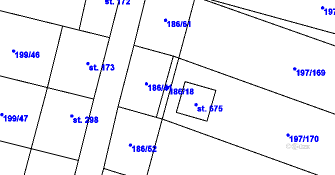 Parcela st. 186/18 v KÚ Nelahozeves, Katastrální mapa