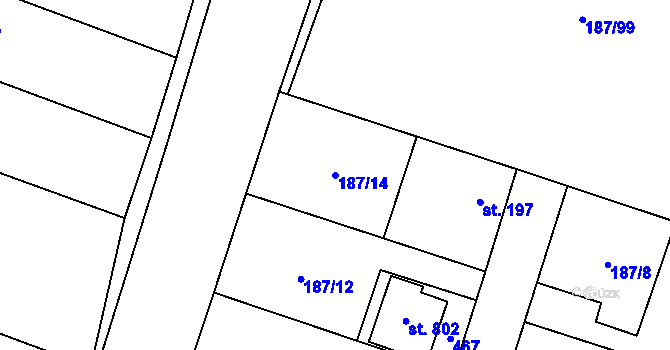 Parcela st. 187/14 v KÚ Nelahozeves, Katastrální mapa