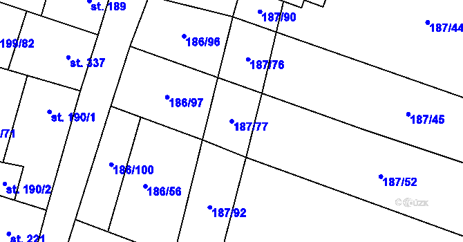 Parcela st. 187/77 v KÚ Nelahozeves, Katastrální mapa