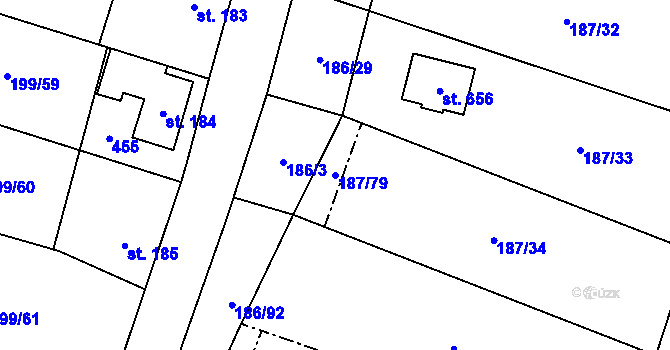 Parcela st. 187/79 v KÚ Nelahozeves, Katastrální mapa