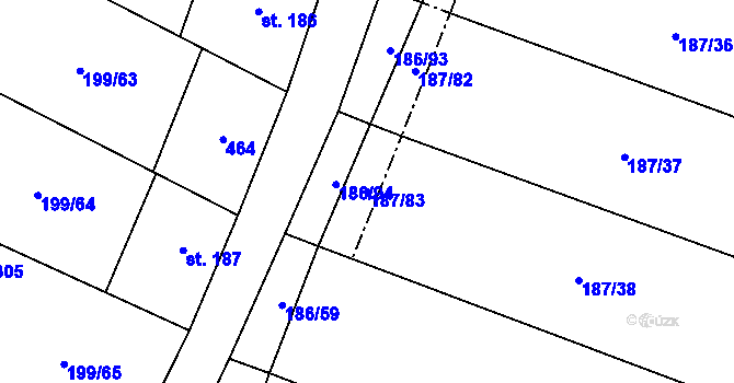 Parcela st. 187/83 v KÚ Nelahozeves, Katastrální mapa