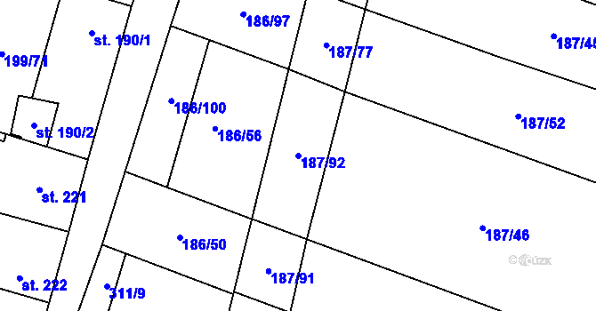 Parcela st. 187/92 v KÚ Nelahozeves, Katastrální mapa