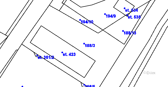 Parcela st. 188/3 v KÚ Nelahozeves, Katastrální mapa