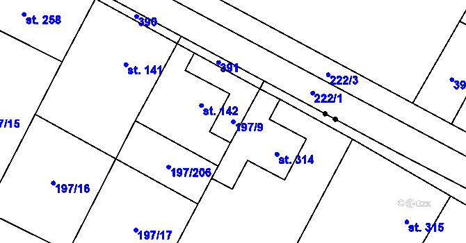 Parcela st. 197/9 v KÚ Nelahozeves, Katastrální mapa