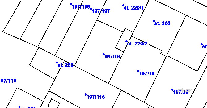 Parcela st. 197/18 v KÚ Nelahozeves, Katastrální mapa