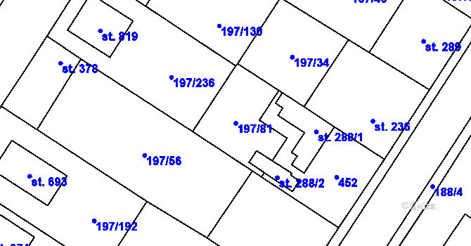 Parcela st. 197/81 v KÚ Nelahozeves, Katastrální mapa
