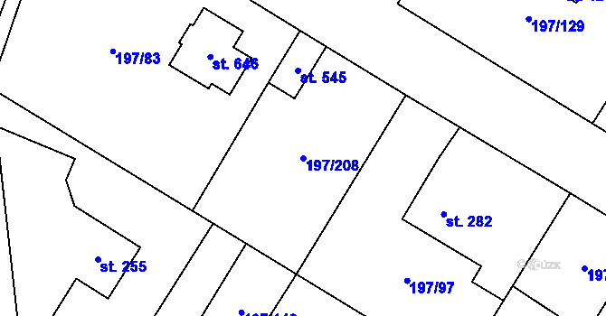 Parcela st. 197/208 v KÚ Nelahozeves, Katastrální mapa