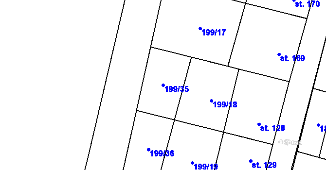 Parcela st. 199/35 v KÚ Nelahozeves, Katastrální mapa
