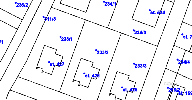Parcela st. 233/2 v KÚ Nelahozeves, Katastrální mapa