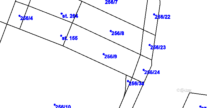 Parcela st. 256/9 v KÚ Nelahozeves, Katastrální mapa