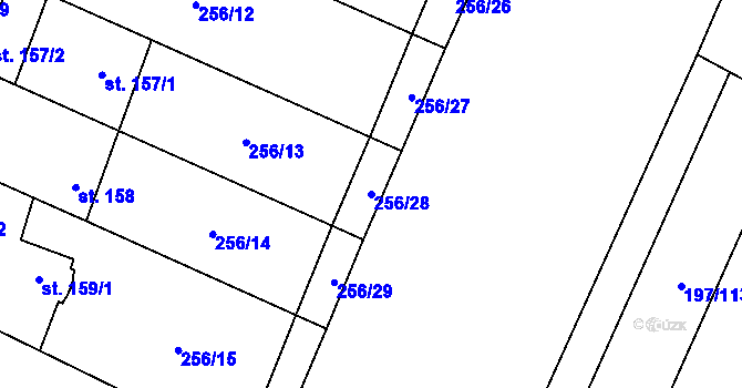 Parcela st. 256/28 v KÚ Nelahozeves, Katastrální mapa