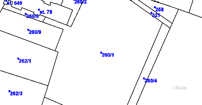 Parcela st. 260/1 v KÚ Nelahozeves, Katastrální mapa