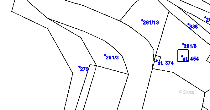 Parcela st. 261/3 v KÚ Nelahozeves, Katastrální mapa