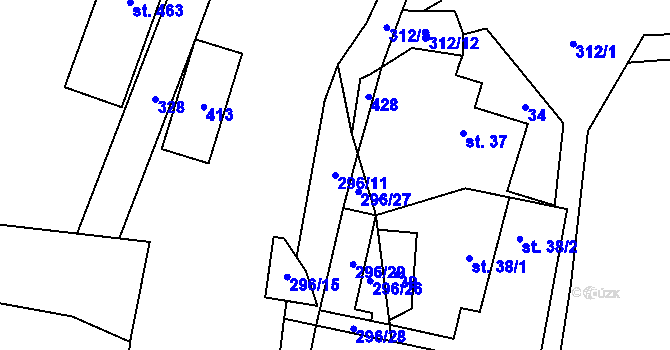 Parcela st. 296/11 v KÚ Nelahozeves, Katastrální mapa