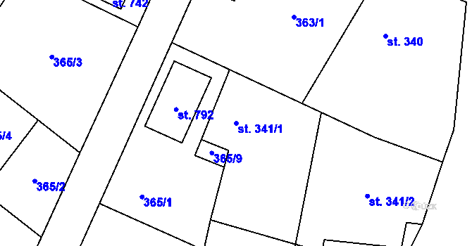 Parcela st. 341/1 v KÚ Nelahozeves, Katastrální mapa