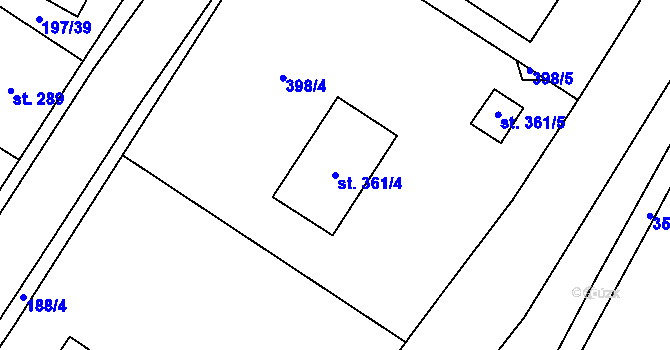 Parcela st. 361/4 v KÚ Nelahozeves, Katastrální mapa