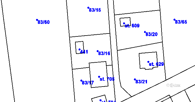 Parcela st. 83/16 v KÚ Nelahozeves, Katastrální mapa