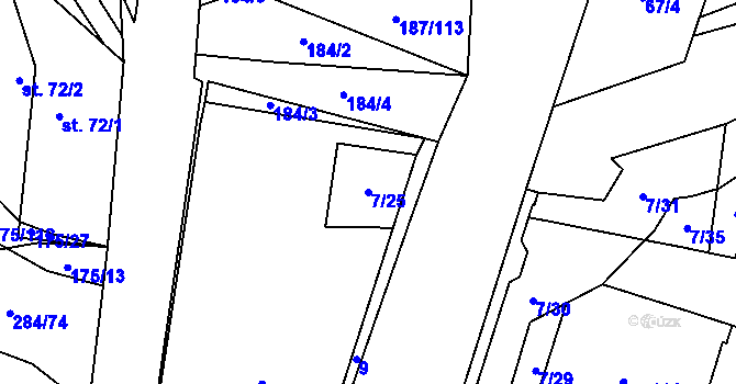 Parcela st. 7/25 v KÚ Nelahozeves, Katastrální mapa