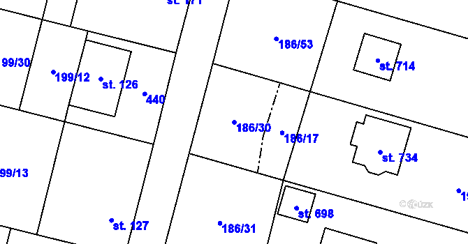 Parcela st. 186/30 v KÚ Nelahozeves, Katastrální mapa