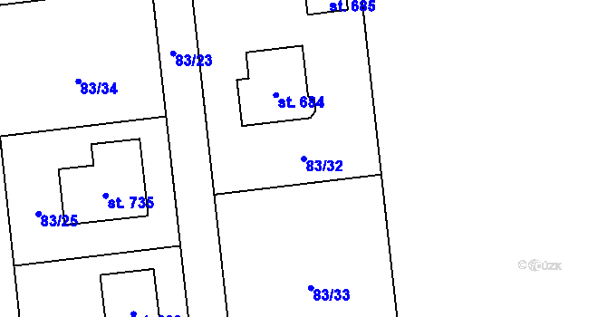Parcela st. 83/32 v KÚ Nelahozeves, Katastrální mapa