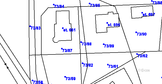 Parcela st. 73/88 v KÚ Nelahozeves, Katastrální mapa