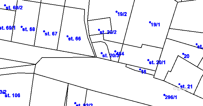 Parcela st. 20/3 v KÚ Nelahozeves, Katastrální mapa