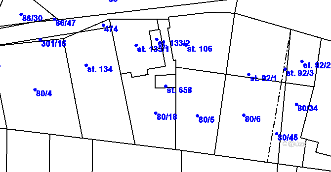 Parcela st. 658 v KÚ Nelahozeves, Katastrální mapa