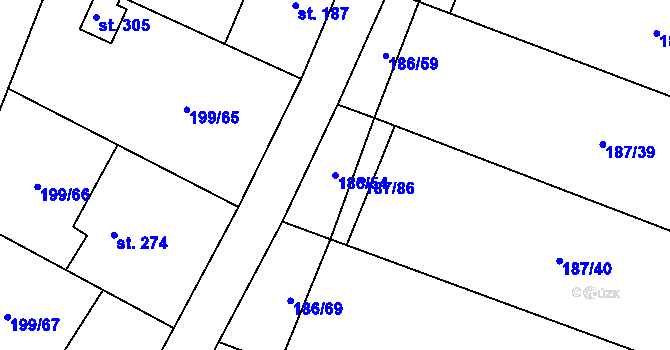 Parcela st. 186/54 v KÚ Nelahozeves, Katastrální mapa