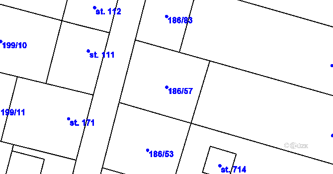 Parcela st. 186/57 v KÚ Nelahozeves, Katastrální mapa