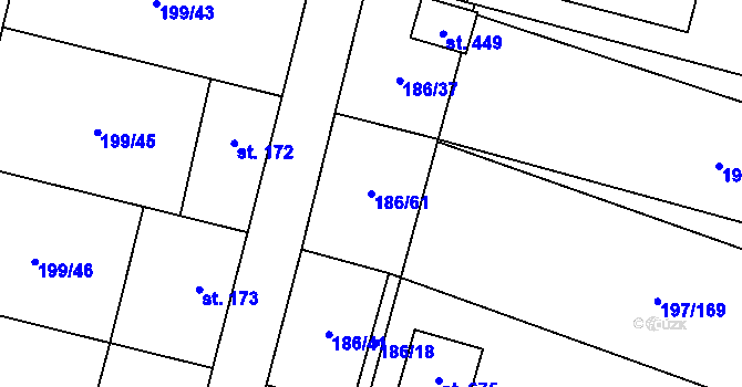 Parcela st. 186/61 v KÚ Nelahozeves, Katastrální mapa