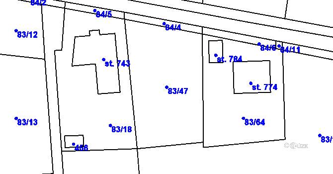 Parcela st. 83/47 v KÚ Nelahozeves, Katastrální mapa