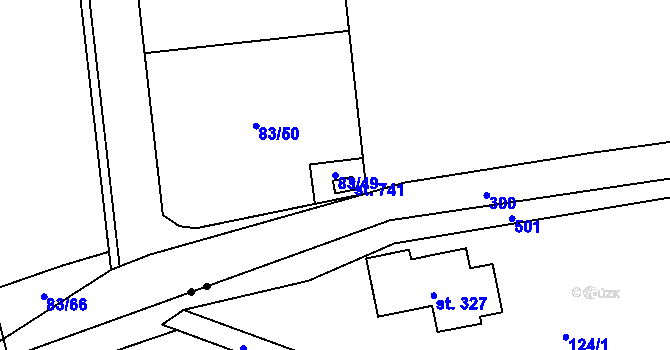 Parcela st. 83/49 v KÚ Nelahozeves, Katastrální mapa