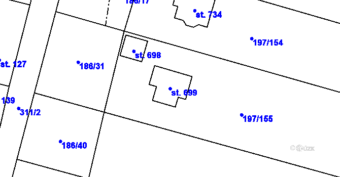 Parcela st. 699 v KÚ Nelahozeves, Katastrální mapa