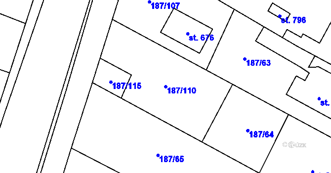 Parcela st. 187/110 v KÚ Nelahozeves, Katastrální mapa