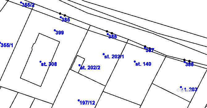 Parcela st. 202/1 v KÚ Nelahozeves, Katastrální mapa