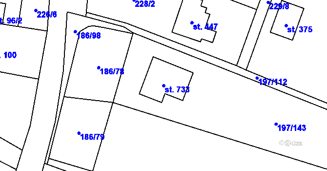 Parcela st. 733 v KÚ Nelahozeves, Katastrální mapa