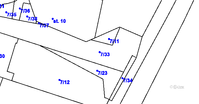 Parcela st. 7/33 v KÚ Nelahozeves, Katastrální mapa