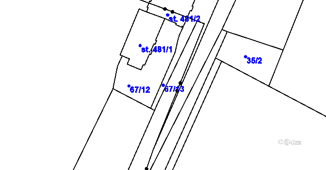 Parcela st. 67/13 v KÚ Nelahozeves, Katastrální mapa