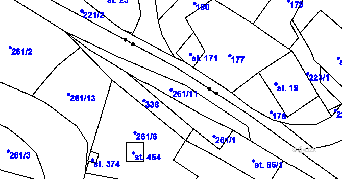 Parcela st. 261/11 v KÚ Nelahozeves, Katastrální mapa