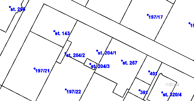 Parcela st. 204/1 v KÚ Nelahozeves, Katastrální mapa