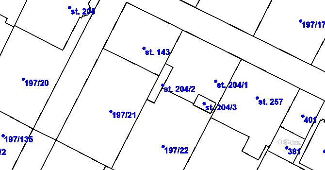 Parcela st. 204/2 v KÚ Nelahozeves, Katastrální mapa