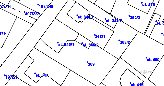 Parcela st. 346/2 v KÚ Nelahozeves, Katastrální mapa