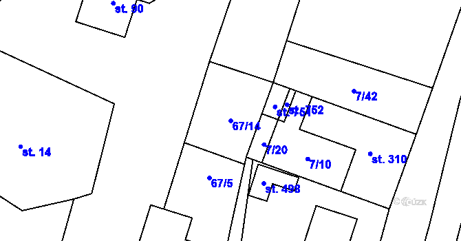 Parcela st. 67/14 v KÚ Nelahozeves, Katastrální mapa