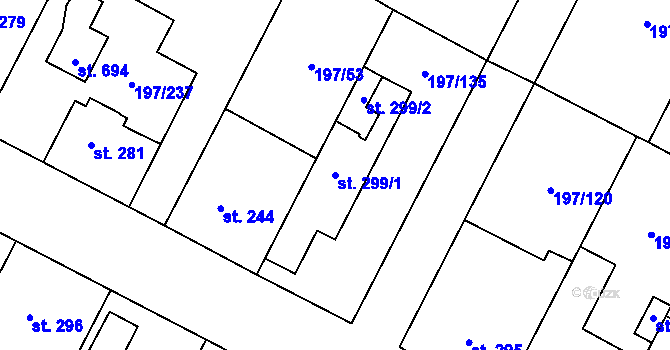 Parcela st. 299/1 v KÚ Nelahozeves, Katastrální mapa